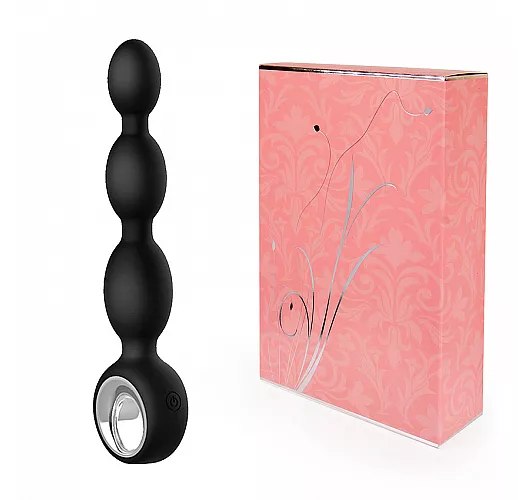 Черный силиконовый вибратор с шариками - 15,5 см.