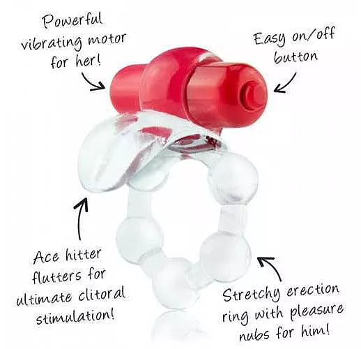 Виброкольцо с язычком и красным виброэлементом Overtime
