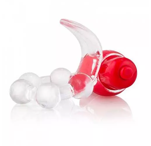 Виброкольцо с язычком и красным виброэлементом Overtime