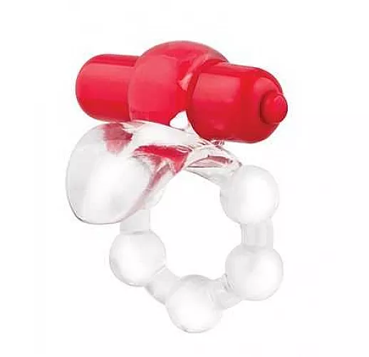 Виброкольцо с язычком и красным виброэлементом Overtime