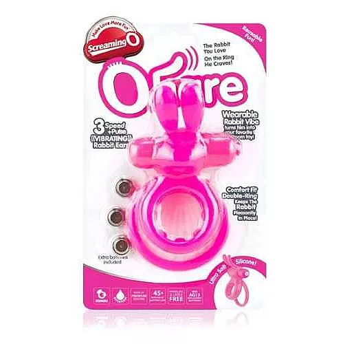 Розовое виброкольцо THE OHARE с подхватом мошонки