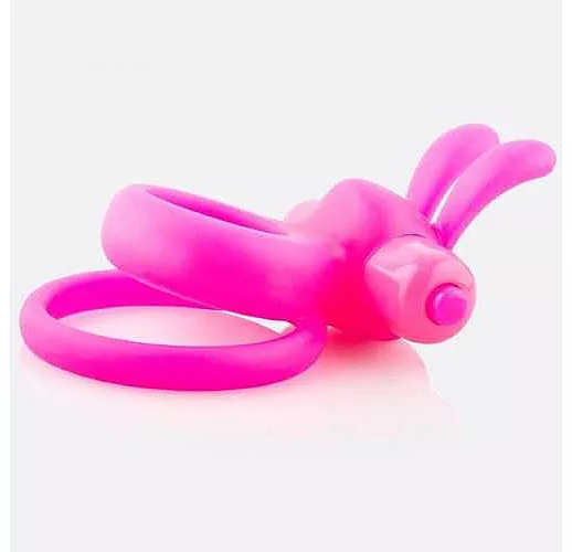 Розовое виброкольцо THE OHARE с подхватом мошонки
