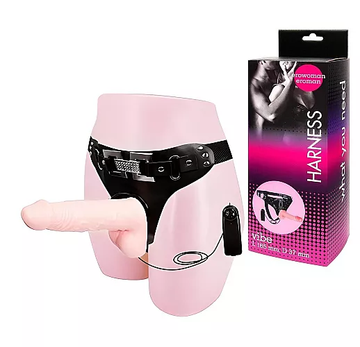 Реалистичный страпон Harness Ero Vibe с регулируемой вибрацией и пультом управления - 16,5 см.