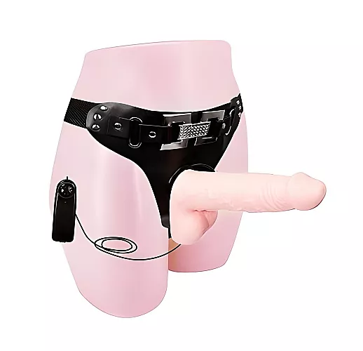 Реалистичный страпон Harness Ero Vibe с регулируемой вибрацией и пультом управления - 16,5 см.