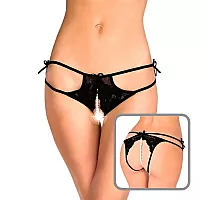 Ажурные стринги с бусинами и двойными бретелями M-L черный