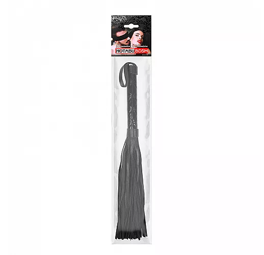 Черная многохвостовая плеть-флогер Notabu "Status" с круглой гладкой декорированной ручкой - 38 см.