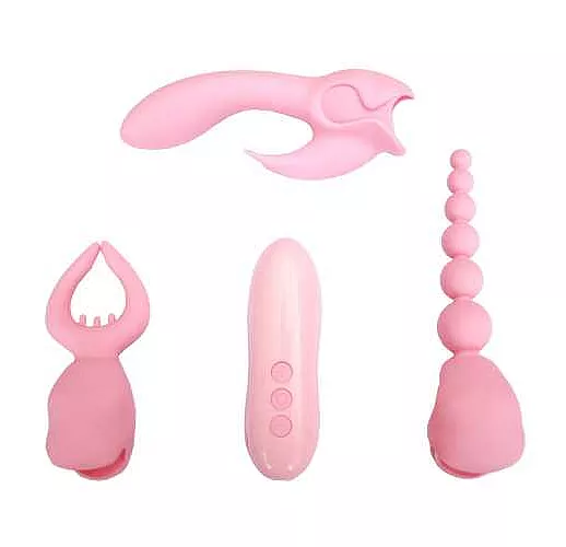 Нежно-розовый вибростимулятор Ecstasy с насадками