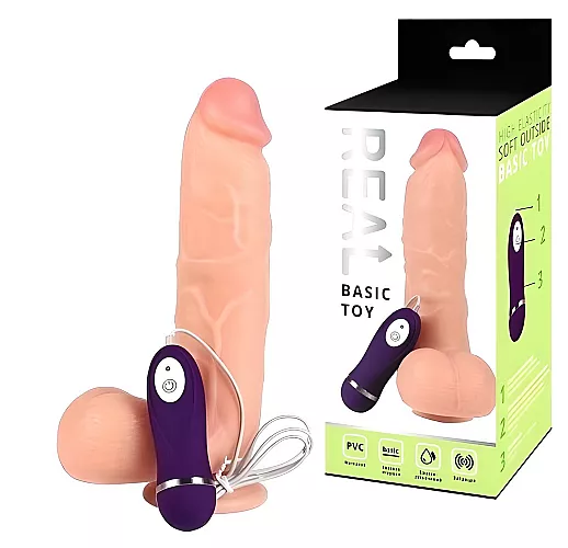 Реалистичный вибратор Real "Basic Toy" с 10 режимами вибрации и пультом управления - 21 см.