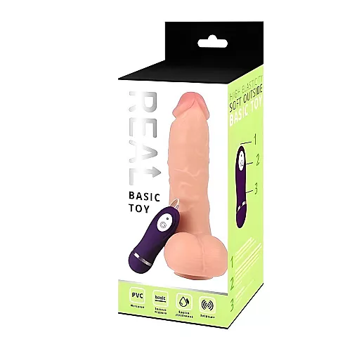Реалистичный вибратор Real "Basic Toy" с 10 режимами вибрации и пультом управления - 21 см.