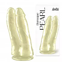 Двойной перламутровый золотистый дилдо Pearl "Baroque" на присоске - 17,5 см.