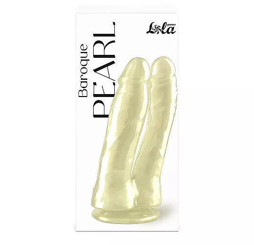 Двойной перламутровый золотистый дилдо Pearl "Baroque" на присоске - 17,5 см.