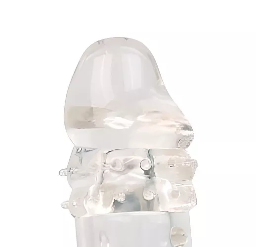 Закрытая прозрачная насадка-фаллос Sex Expert с «шишечками» для дополнительной стимуляции - 15 см.