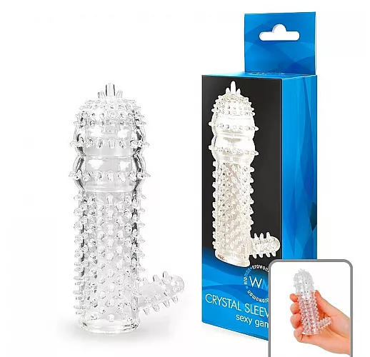 Закрытая прозрачная насадка Crystal Sleeve с многочисленными «пупырышками» для стимуляции - 12,8 см.