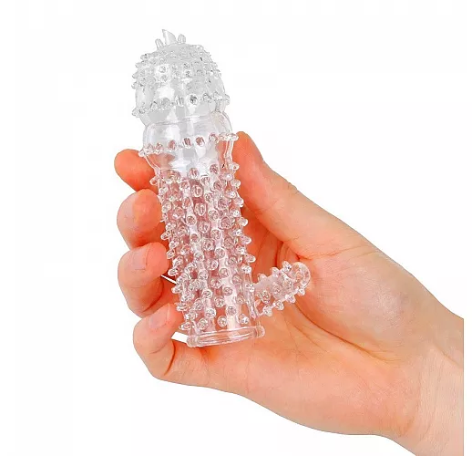 Закрытая прозрачная насадка Crystal Sleeve с многочисленными «пупырышками» для стимуляции - 12,8 см.