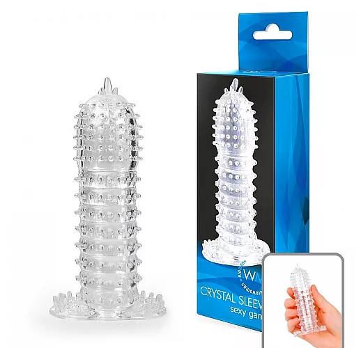 Закрытая прозрачная насадка Crystal Sleeve с многочисленными «пупырышками» для стимуляции - 13 см.