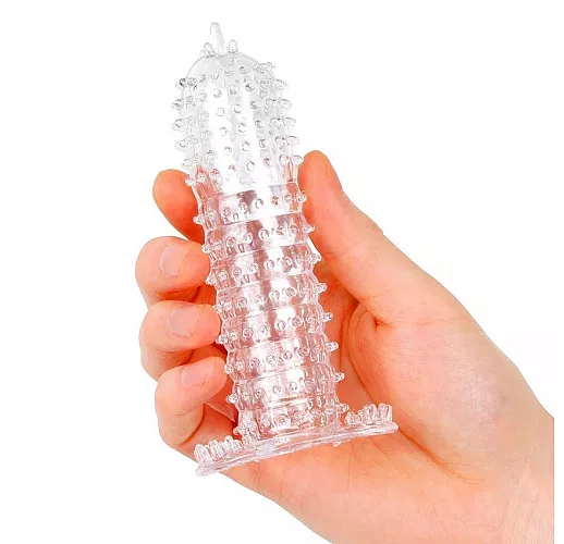 Закрытая прозрачная насадка Crystal Sleeve с многочисленными «пупырышками» для стимуляции - 13 см.