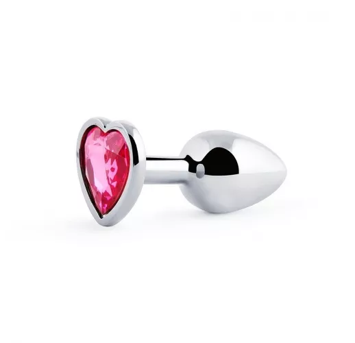 Металлическая серебристая анальная пробка Jewelry Plug с малиновым стразом-сердцем - 7 см. ⌀ 2,8 см.