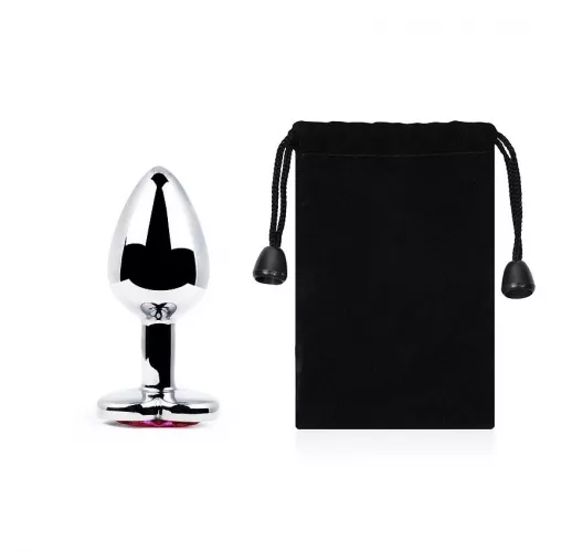 Металлическая серебристая анальная пробка Jewelry Plug с малиновым стразом-сердцем - 7 см. ⌀ 2,8 см.