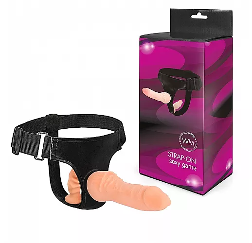 Страпон Erowoman Harness с вагинальной пробкой и «пульсирующими» венками для стимуляции - 16,5 см.