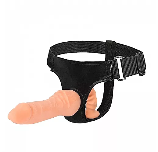 Страпон Erowoman Harness с вагинальной пробкой и «пульсирующими» венками для стимуляции - 16,5 см.