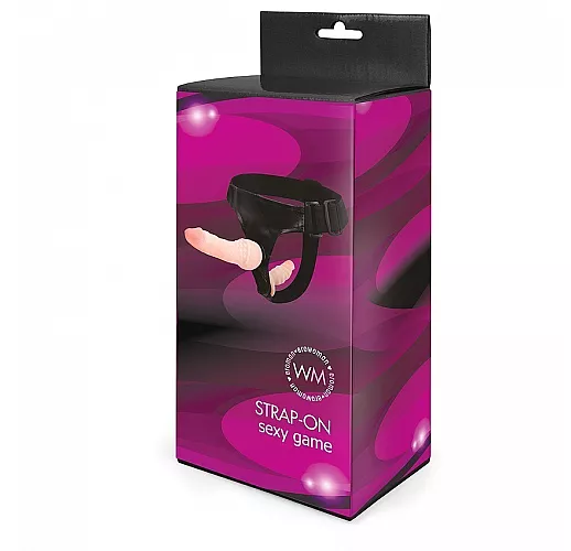 Страпон Erowoman Harness с вагинальной пробкой и «пульсирующими» венками для стимуляции - 16,5 см.