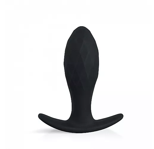 Чёрная силиконовая анальная пробка Sex Expert "Anal Pleasure" с ромбовидным рельефом - 8,5 см.