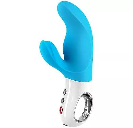 Голубой вибратор с двумя моторами MiSS Bi - 17 см.