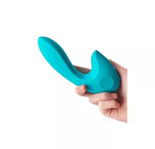 Бирюзовый вибратор Sense Max с клиторальным стимулятором - 16 см.