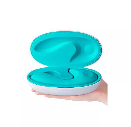 Бирюзовый вибратор Sense Max с клиторальным стимулятором - 16 см.