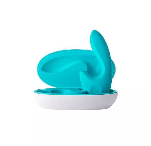 Бирюзовый вибратор Sense Max с клиторальным стимулятором - 16 см.