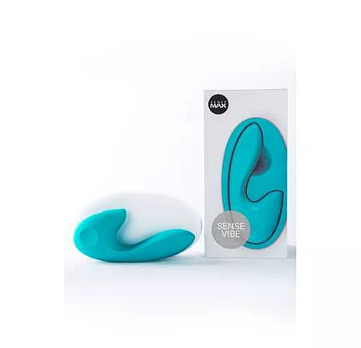 Бирюзовый вибратор Sense Max с клиторальным стимулятором - 16 см.