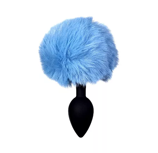 Силиконовая анальная пробка Emotions "Fluffy Blue" с голубым пушистым хвостиком - 15 см.
