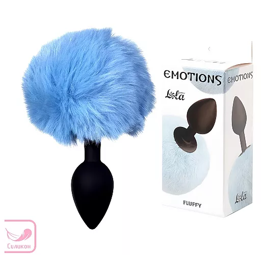 Силиконовая анальная пробка Emotions "Fluffy Blue" с голубым пушистым хвостиком - 15 см.