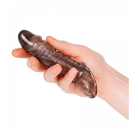 Закрытая насадка на фаллос Expert Mr. Black с кольцом для мошонки и выраженными венками - 15 см.