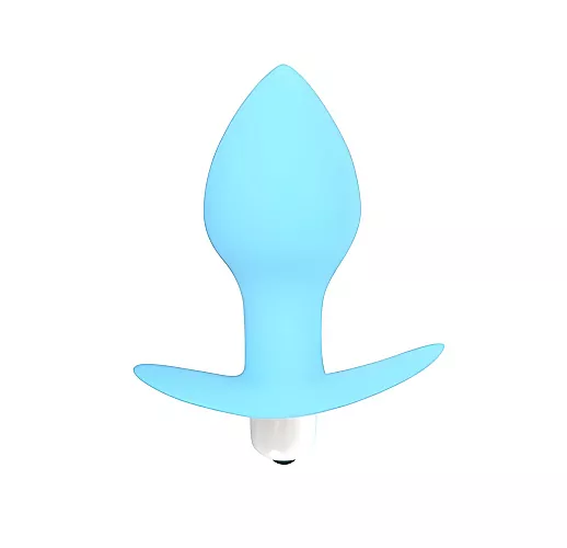 Голубая силиконовая анальная пробка "Sweet Toys Silicone" с вибрацией и ограничителем - 8 см.