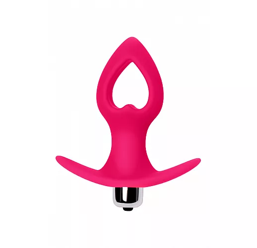 Розовая анальная вибровтулка в форме сердца - 10 см.