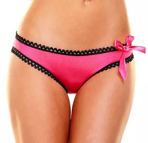Ажурные трусики с декоративной шнуровкой на попке M-L розовый с черным