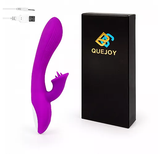 Фиолетовый ребристый вибромассажер с язычками для стимуляции клитора - 14 см.