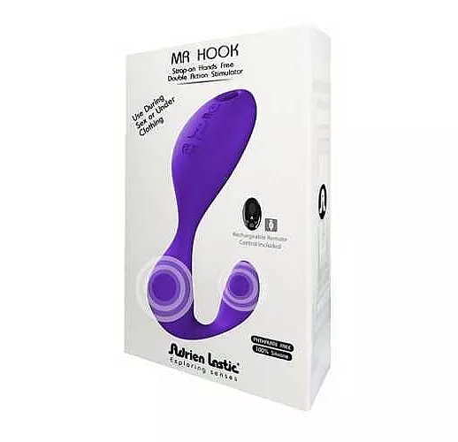 Двусторонний вибратор Mr. Hook на эластичных ремешках с пультом ДУ