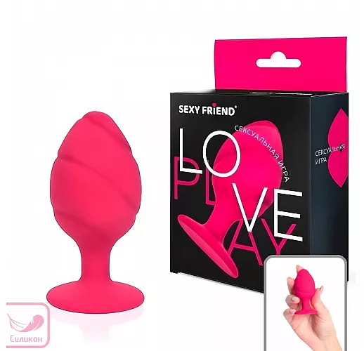 Розовая силиконовая анальная пробка Sexy Friend "Love Play" с фигурным рельефом - 7 см.