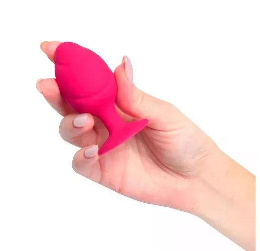 Розовая силиконовая анальная пробка Sexy Friend "Love Play" с фигурным рельефом - 7 см.
