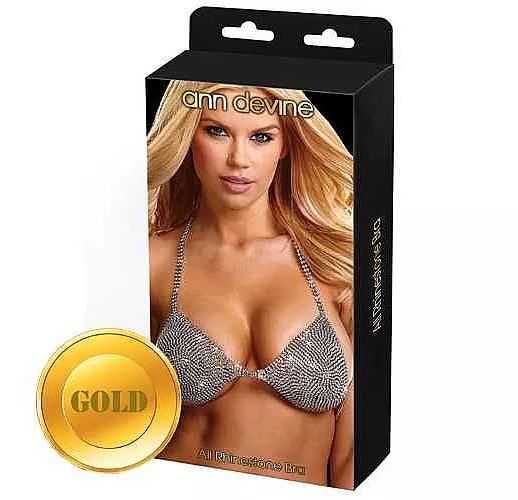 Бюстгальтер из золотистых кристаллов All Rhinestone Bra S-M-L золотистый