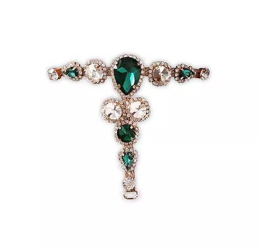 Чулки со стразами на атласном поясе L-XL черный с зеленым