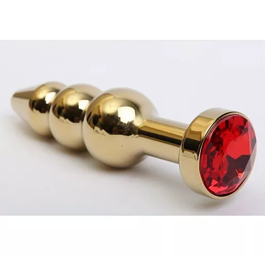 Золотистая анальная ёлочка с красным кристаллом - 11,2 см.