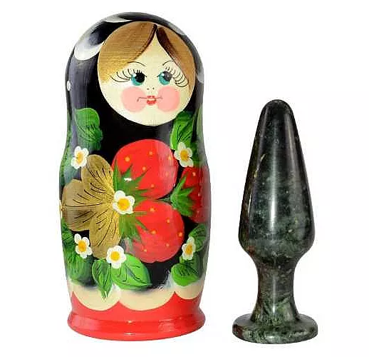 Анальная втулка из змеевика в футляре-матрёшке - 10 см.