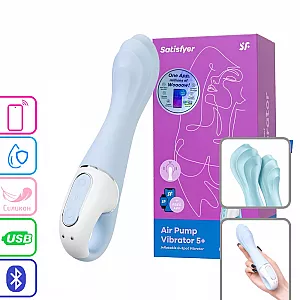 Надувной вибратор Satisfyer "Air Pump Vibrator 5+" 12 режимов, IPX7, USB, Bluetooth/App - 20 см.