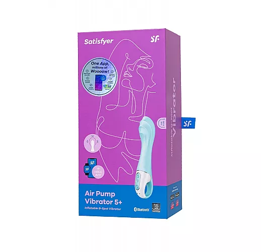 Надувной вибратор Satisfyer "Air Pump Vibrator 5+" 12 режимов, IPX7, USB, Bluetooth/App - 20 см.