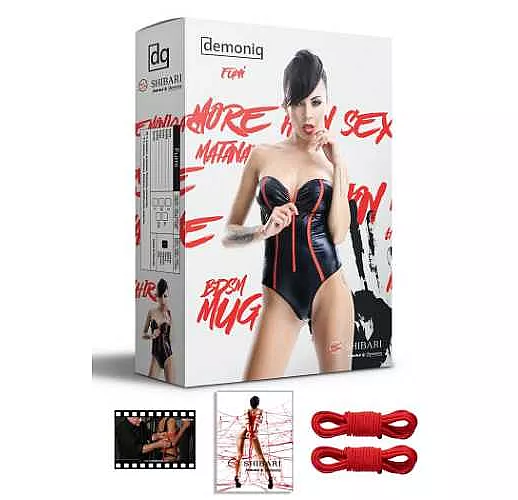 Боди Fumi в комплекте с веревками для связывания M черный с красным