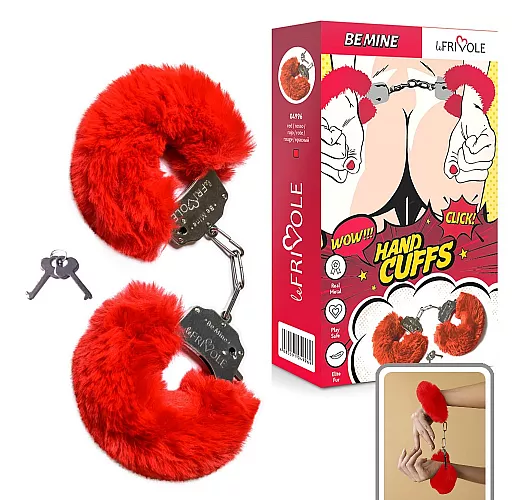 Шикарные наручники Le Frivole "Be Mine Fur" с пушистым мехом алого цвета