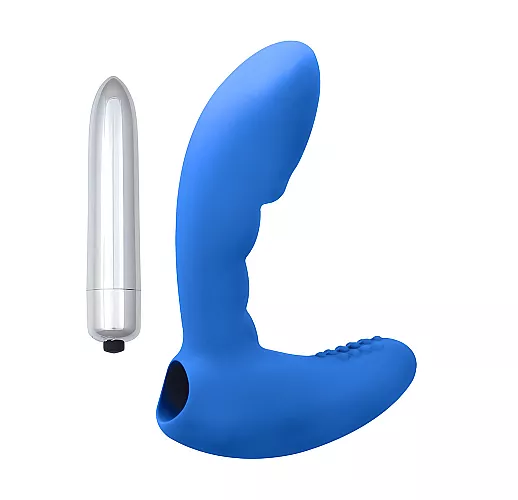 Классический силиконовый массажер простаты Wonder Touch Blue с 7 режимами вибрации - 12 см.